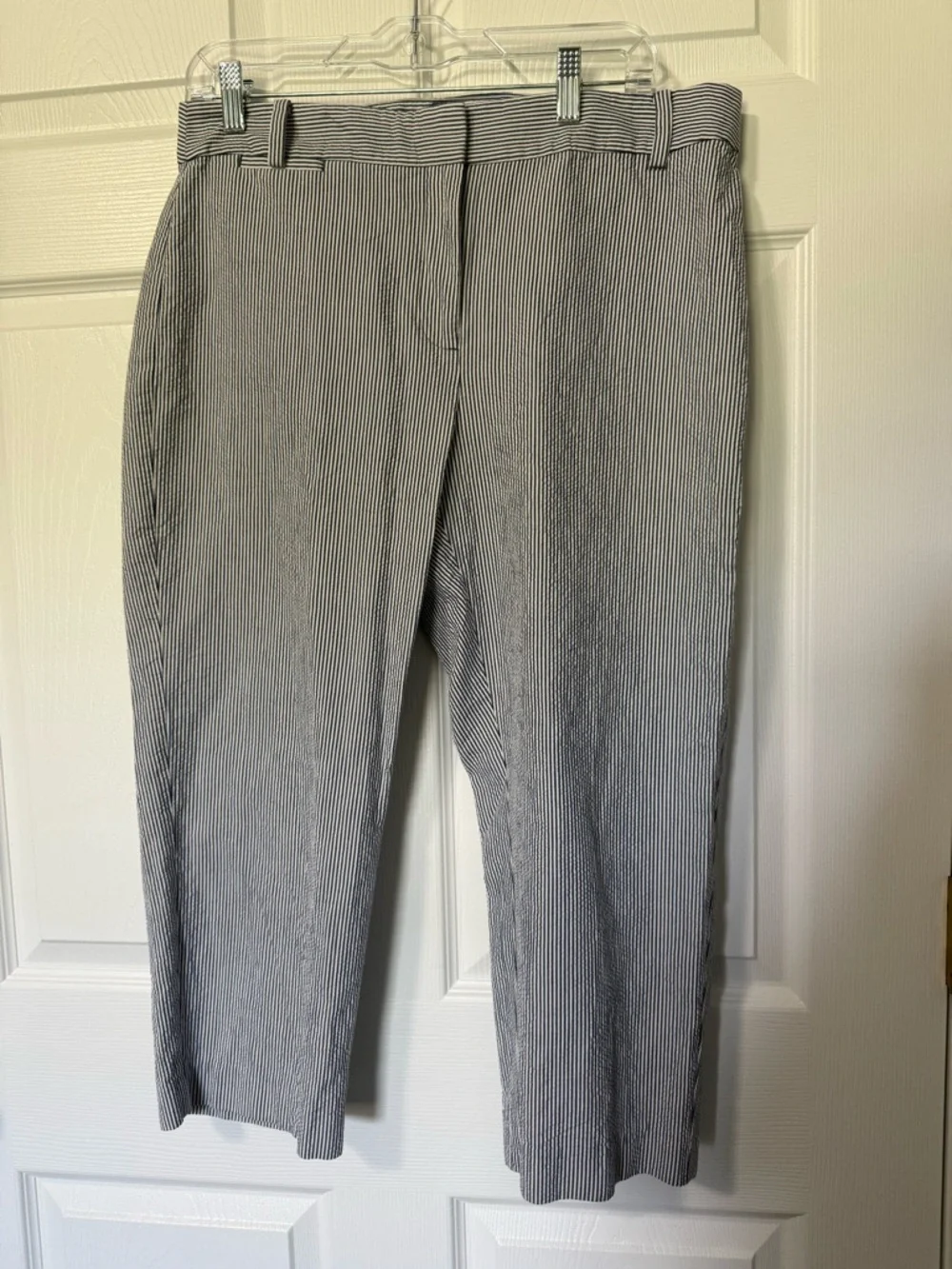 Talbot’s 100% Cotton Cropped Blue and White Striped Seersucker Curvy Pants- 12 - Picture 2 of 6